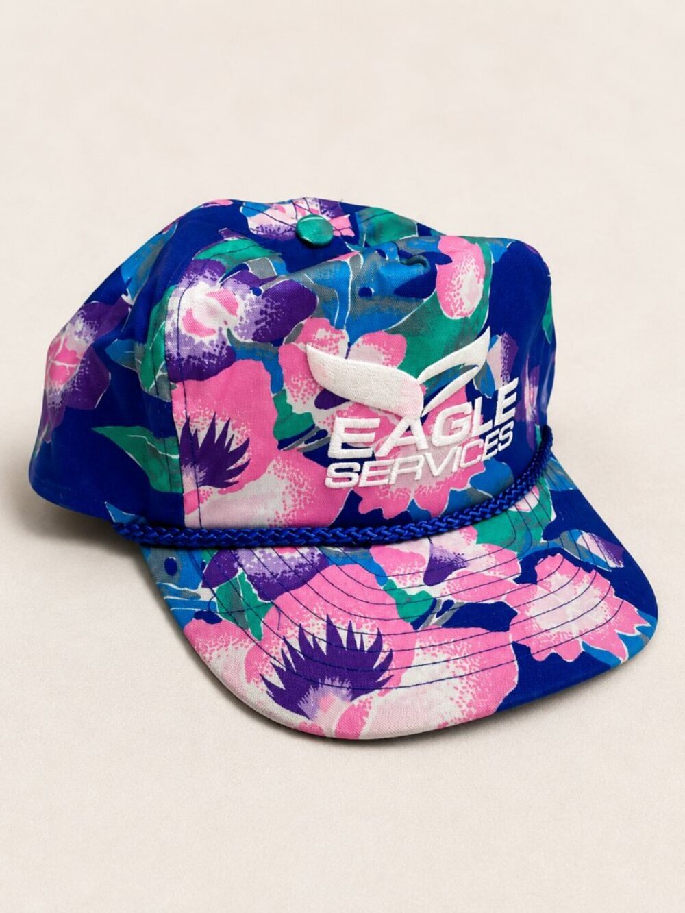 Vintage Nissin Eagle Services Floral Snapback Hat Cap Made in Philippines OSFA